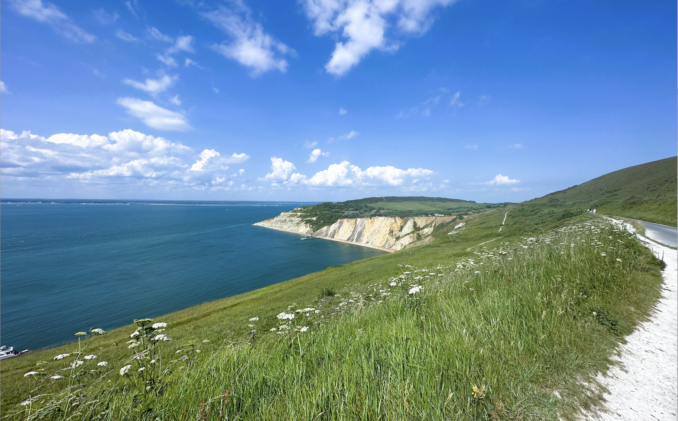 Scenic view of the Isle of Wight from Alum Bay on a sunny day